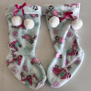 American Girl Fleece Rainboot Liner Insert Girls S (8-9y) Light Blue Pink Owls